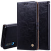 Estuche de cuero con tapa horizontal con textura de cera de aceite de estilo empresarial para Galaxy A50, con soporte, ranuras para tarjetas y billetera (negro)