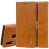 Estuche de cuero con tapa horizontal con textura de cera de aceite de estilo empresarial para Galaxy A20e, con soporte, ranuras para tarjetas y billetera (marrón)