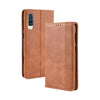 Estuche de cuero con tapa horizontal con textura de caballo loco retro con hebilla magnética para Galaxy A70, con soporte, ranuras para tarjetas y marco de fotos (marrón)