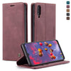 CaseMe-013 Estuche multifuncional de cuero abatible horizontal retro esmerilado para Galaxy A30S / A50S / A50, con ranura para tarjeta, soporte, billetera con cremallera y marco de fotos (rojo vino)