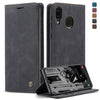 CaseMe-013 Estuche multifuncional de cuero con tapa, horizontal, esmerilado retro, para Galaxy A40, con ranura para tarjeta, soporte y billetera (negro)