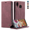 CaseMe-013 Estuche multifuncional de cuero abatible horizontal retro esmerilado para Galaxy A40, con ranura para tarjeta, soporte y billetera (rojo vino)