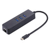 USB-C / Type-C a 3 puertos USB 3.0 HUB + RJ45 Adaptador Gigabit Ethernet de alta velocidad Adaptador LAN multifunción