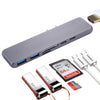 Adaptador HUB multifunción de aleación de aluminio dual USB-C / Type-C con HDMI hembra y 2 puertos USB 3.0 y 2 puertos USB-C / Type-C y ranura para tarjeta SD y ranura para tarjeta TF