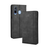 Estuche de cuero con tapa horizontal con textura de caballo loco retro con hebilla magnética para Galaxy A60, con soporte, ranuras para tarjetas y marco de fotos (negro)