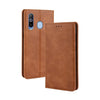 Estuche de cuero con tapa horizontal con textura de caballo loco retro con hebilla magnética para Galaxy A60, con soporte, ranuras para tarjetas y marco de fotos (marrón)