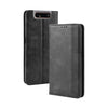Estuche de cuero con tapa horizontal con textura de caballo loco retro con hebilla magnética para Galaxy A80 / A90, con soporte, ranuras para tarjetas y marco de fotos (negro)