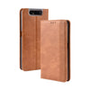 Estuche de cuero con tapa horizontal con textura de caballo loco retro con hebilla magnética para Galaxy A80 / A90, con soporte, ranuras para tarjetas y marco de fotos (marrón)