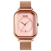 SKMEI 9207 reloj simple creativo de moda para hombres, hebilla magnética, cinturón de malla, cinturón de acero, reloj de cuarzo para parejas (oro rosa)