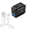 PD25W USB-C / TIPO-C + QC3.0 Puertos de doble puertos USB con USB A TIPO-C Cable de datos, Tapón de EE. UU. (Negro)