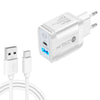 PD25W USB-C / TIPO-C + QC3.0 Puertos de doble puertos USB con USB a Tipo-C Cable de datos, Enchufe de la UE (blanco)