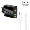 65W Dual PD Type-C + 3 x USB Multi Port Charger con cable de datos 3A Type-C a Type-C, enchufe de la UE (negro)