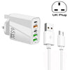 65W Dual PD Type-C + 3 x USB Multi Port Charger con 3A USB a Micro USB Data Cable, UK Plug (Blanco)