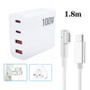 GaN 100W Dual USB+Dual USB-C/Type-C Multi Port Charger con 1.8m Type-C a MagSafe 1 / L Header Data Cable US / UK Plug