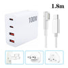 GaN 100W Dual USB+Dual USB-C/Type-C Multi Port Charger con 1.8m Type-C a MagSafe 1 / L Header Data Cable US / EU / UK Plug