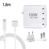 GaN 130W 4-Port USB-C PD65W / PD30W Multi Port Type-C Charger con 1.8m Type-C a MagSafe 2 / T Header Data Cable US / EU Plug