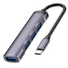 T-503 Estación de acoplamiento portátil tipo C 4 en 1 USB-C a USB2.0 x 3 + adaptador HUB USB3.0