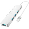 ADS-301C Hub expansor USB-C/Tipo-C a USB-C + USB 3.0 + 3 x USB 2.0 (plateado)