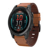 Correa de reloj con hebilla de acero y cuero de 26 mm para Garmin Fenix 8 MIP de 51 mm (marrón)
