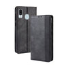 Estuche de cuero con tapa horizontal con textura de caballo loco retro con hebilla magnética para Galaxy A20e, con soporte, ranuras para tarjetas y marco de fotos (negro)