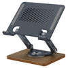 J27 - Soporte de refrigeración de metal para tabletas y portátiles con base de madera giratoria plegable para escritorio (gris)