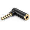 JUNSUNMAY - Conector adaptador de audio TRRS macho a hembra de 3,5 mm en ángulo recto de 90 grados (negro)