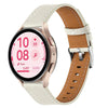 Correa de reloj de cuero genuino con hebilla de acero plateado y botón pulsador de 18 mm (beige)