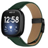 Correa de cuero con hebilla trasera de tortuga negra y textura de lichi para Fitbit Versa 3/4 (verde)