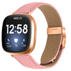 Correa de cuero con hebilla trasera de tortuga en oro rosa con textura de lichi para Fitbit Versa 3/4 (rosa)