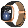 Correa de cuero con hebilla trasera de tortuga en oro rosa y textura de lichi para Fitbit Versa 3/4 (negra)