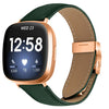 Correa de cuero con hebilla de tortuga en oro rosa y textura de lichi para Fitbit Versa 3/4 (verde)