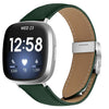 Correa de cuero con hebilla trasera de tortuga plateada con textura de lichi para Fitbit Versa 3/4 (verde)