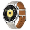Correa de cuero con hebilla plateada para Huawei Watch GT 6 de 46 mm (beige)