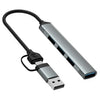 HUB portátil de aleación de aluminio HC-77 con puertos USB-C/USB-A, USB 3.0 y 3 puertos USB 2.0.