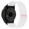 Correa de reloj Garmin de 20 mm con textura ondulada, de nailon y cierre de velcro de liberación rápida (rosa y blanco).