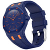 Correa de silicona con hebilla de acero inoxidable integrada para Swatch Royal Pop / Audemars Piguet (azul oscuro/naranja)