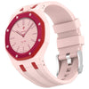 Correa de silicona de color contrastante con hebilla de acero inoxidable integrada para Swatch Royal Pop (rosa arena).
