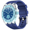 Para Swatch Royal Pop Three O'Clock Direction, caja de plástico transparente con correa de silicona integrada (azul oscuro)