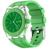 Para Swatch Royal Pop Three O'Clock Direction, caja de plástico transparente con correa de silicona integrada (verde hierba)