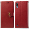 Estuche de cuero retro con hebilla de cuero de color sólido para protección de teléfono móvil con marco de fotos y ranura para tarjeta y función de billetera y soporte para Galaxy A10 (rojo)