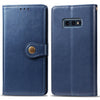 Estuche de cuero con protección para teléfono móvil con hebilla de cuero de color sólido retro con marco de fotos y ranura para tarjeta y función de billetera y soporte para Galaxy S10e