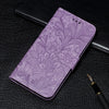Estuche de cuero con tapa horizontal con estampado de flores de encaje para Galaxy Note10 +, con soporte, ranuras para tarjetas, billetera, marco de fotos y cordón (púrpura)