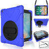 Cubierta protectora de silicona de rotación de 360 grados con soporte y correa de mano y correa larga para iPad Pro 9.7 (azul)