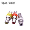 9 uds / 3 pares RCA hembra a hembra cabeza recta AV Lotus Butt Joint Extension Head Adaptador de audio y video