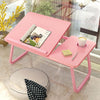 Cama Mesa elevadora de cuatro velocidades Escritorio plegable para computadora portátil Mesa perezosa de dormitorio ajustable con portavasos, Tamaño: 55x32x25cm (Rosa)