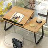 Cama Mesa elevadora de cuatro velocidades Escritorio plegable para computadora portátil Dormitorio ajustable Mesa perezosa con portavasos, Tamaño: 55x32x25cm (Nogal)