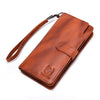 BULL CAPTAIN 028 Cartera Hombre Cuero Hebilla Larga Cartera Retro Multifunción Piel Vaca (Naranja)