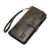BULL CAPTAIN 028 Cartera Hombre Cuero Hebilla Larga Cartera Retro Multifunción Piel Vaca (Verde)