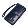 BULL CAPTAIN 028 Cartera Hombre Piel Hebilla Larga Cartera Retro Multifunción Piel Vaca (Azul)