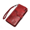 BULL CAPTAIN 028 Cartera Hombre Piel Hebilla Larga Cartera Retro Multifunción Piel Vaca (Rojo)